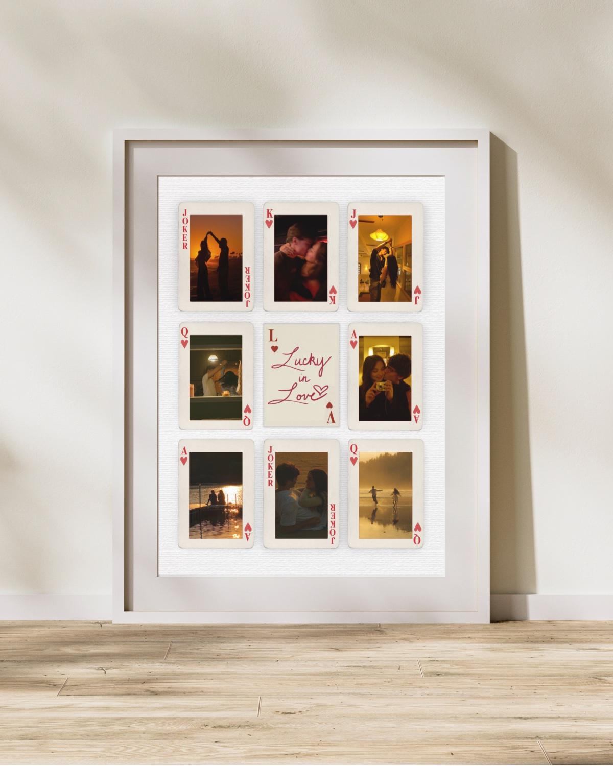 Framed personalized couple playing-card artwork
