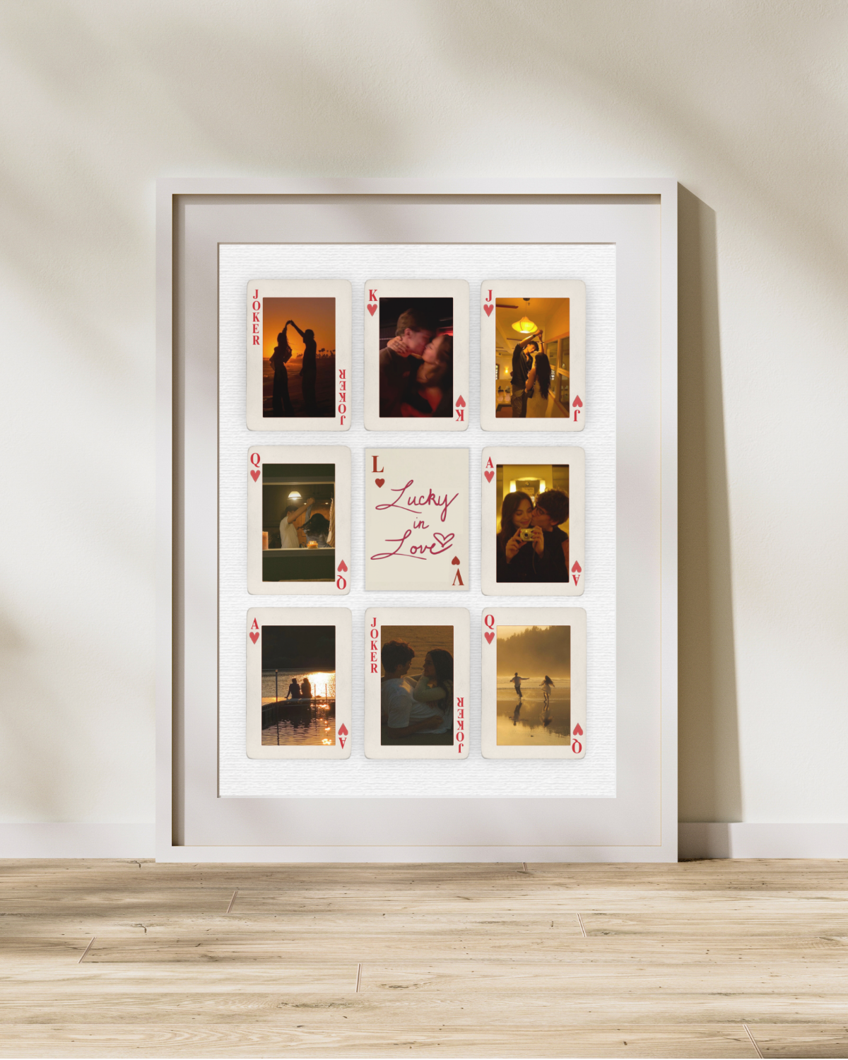 Framed personalized couple playing-card artwork